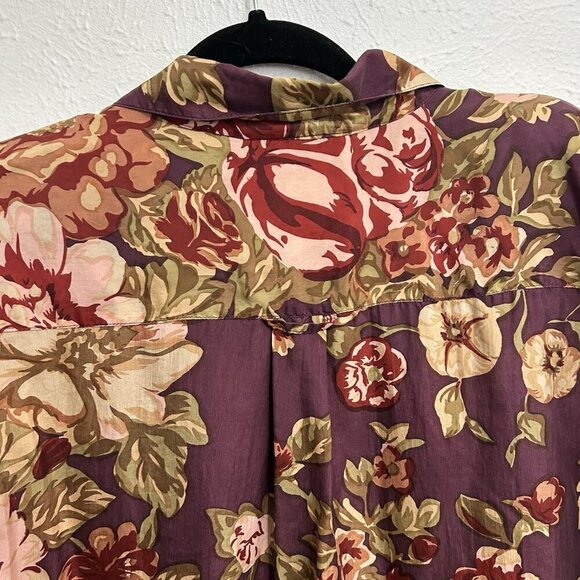 VTG 90s Royal Wear Purple Multicolored Floral 100% Blouse Shirt Size M Button Up - Picture 6 of 9